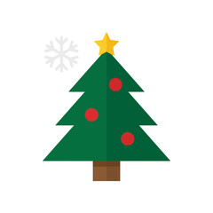 Fototapeta premium A simple green Christmas tree decorated with red ornaments and a golden star