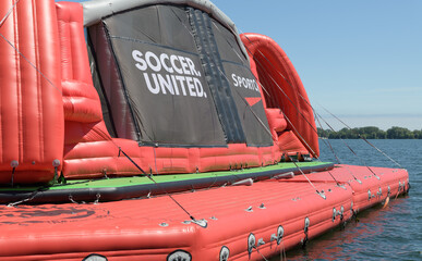 Obraz premium floating futsal pitch sponsored by SportChek / Canadian Tire fan experiential activation at Harbourfront Centre, Toronto