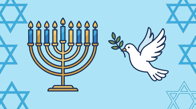 Hanukkah menorah with a white dove holding an olive branch in its beak