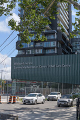 Obraz premium exterior building facade and sign of Wallace Emerson Community Recreation Centre on Dupont St (Wallace Emerson/Galleria redevelopment), Toronto