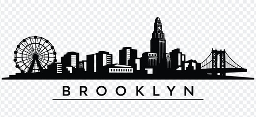 Obraz premium Brooklyn skyline silhouette with ferris wheel and manhattan bridge