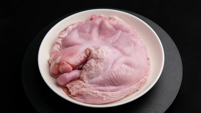 Fresh pork stomach in white plate.(also known as hog maw)