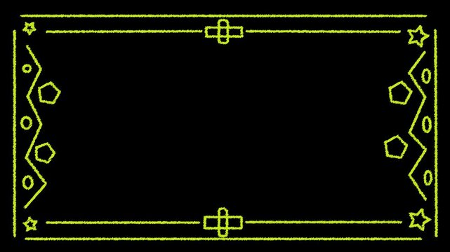 Animated yellow hand drawn geometric frame on black. 4K Video