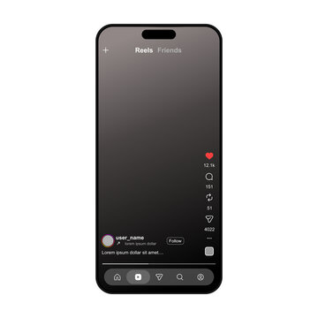 instagram reels page mockup isolated on transparent background with latest updates and buttons