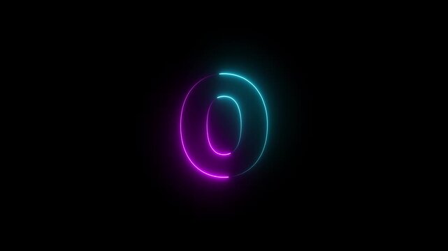 Glowing neon pink and blue color English Capital letter O text icon animation education alphabet world smooth character effect sign symbol on black background.