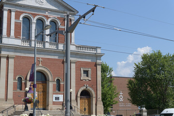 Obraz premium sign on the exterior of St Clare Catholic Elementary School located on Northcliffe Blvd just north of St Clair Av W, Toronto