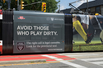 Obraz premium streetcar wrap with promotional advertising for Ontario Cannabis Store (OCS) - 