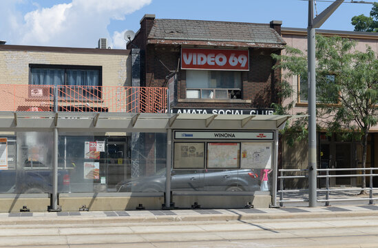 transit stop at Winona for the 512 St Clair streetcar, Toronto