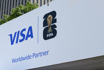 Obraz premium brand banner for VISA Worldwide Partner of the FIFA World Cup 26 soccer tournament in the host city, Toronto (Nathan Phillips Square)