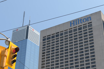 Fototapeta premium office towers and the exterior of Hilton hotel located at 145 Richmond St in Toronto