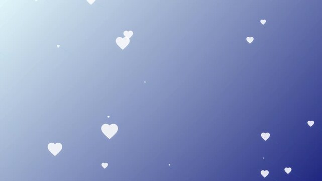 Motion of Heart-Shaped Light Particles in a Soft Blue Gradient Background for Romantic and Dreamy Visuals.