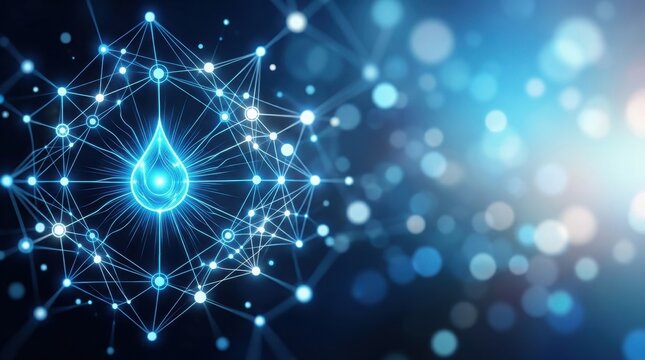 Artificial intelligence brain icon with glowing network connections luminous blue background