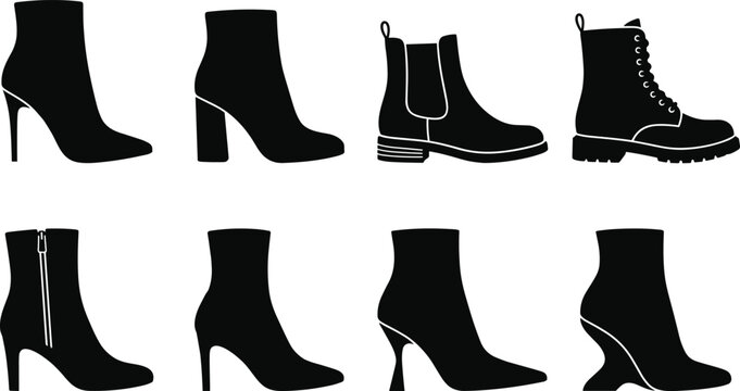 Women's Ankle Boot Silhouette Collection with High Heel Chelsea and Combat Boot Styles