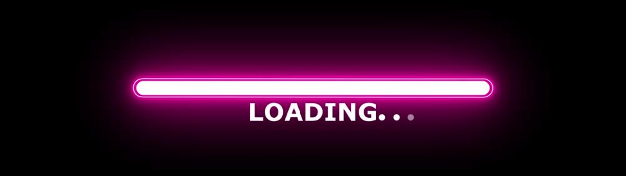 Neon pink loading bar animation with progress indicator on black background, for ui and, tech projects