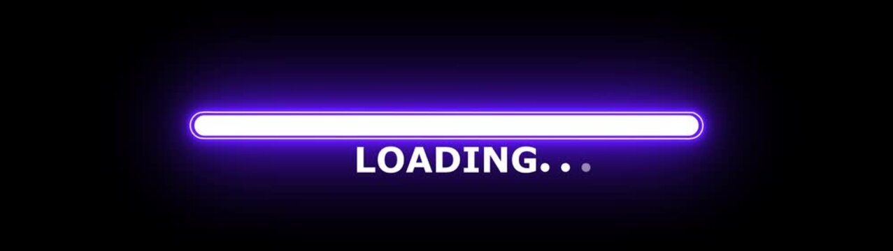 Neon purple loading bar animation with progress indicator on black background