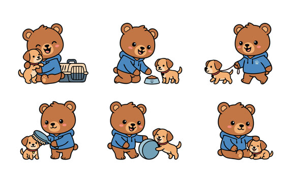Cute First Time Pet Owner Illustration with Kawaii Puppy Mascot Isolated Transparent PNG, Suitable for Pet Care, Adoption and Animal Lover Design