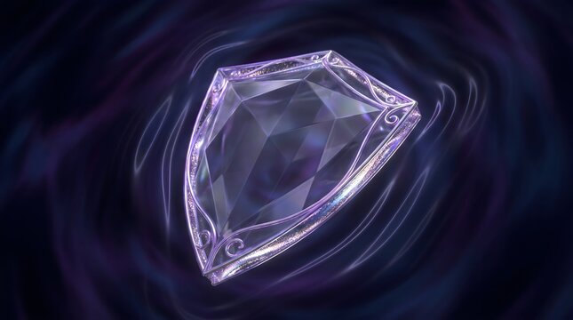 Fantasy Glowing Crystal Diamond Shield with Swirling Purple Energy