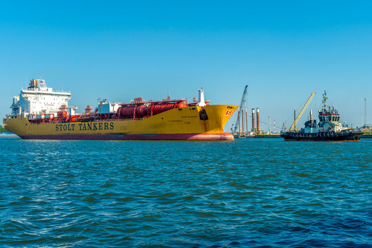 Stolt tanker being towed in the port of Antwerp-Bruges.