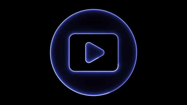 Glowing play button icon. Digital media symbol for video streaming apps.