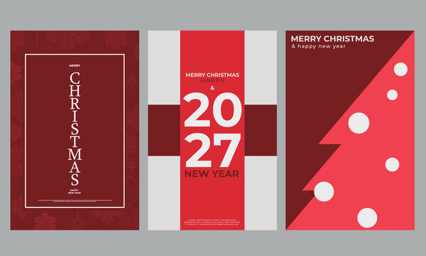 Christmas and new year 2027 greeting cards set