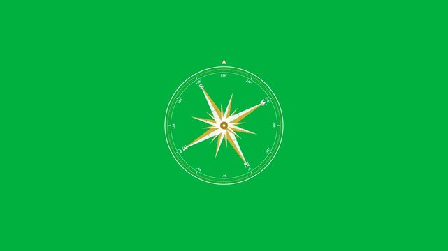 Motion of a bright compass star in a dynamic green background for navigation and direction.