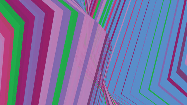 Abstract pattern with curved blue lines and pink diagonal stripes creating an illusion of depth and movement on a modern artistic flat surface.