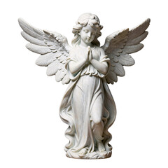Obraz premium Elegant angel statue with hands clasped in prayer on a white background