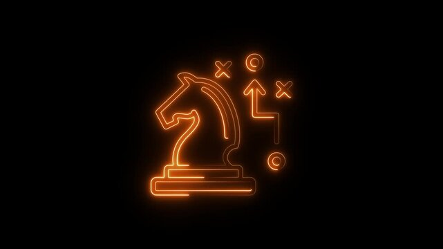 Neon chess knight strategy business planning and tactical success animation tactics