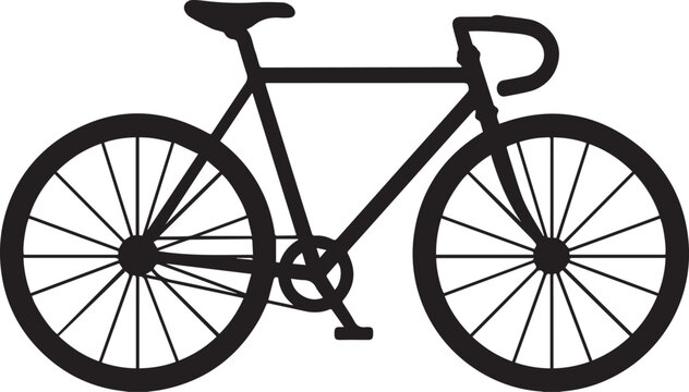 Minimalist Black Silhouette Vector Icon of a Single-Speed Road Bicycle Isolated on White. 