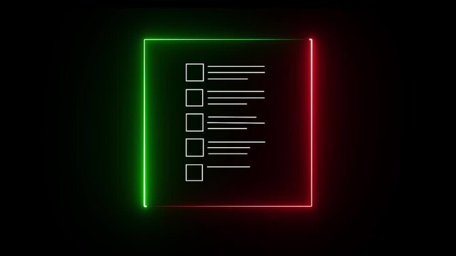 Digital Checklist: Completing tick mark document animation on black background. Efficient Workflow, Productivity. 4k video