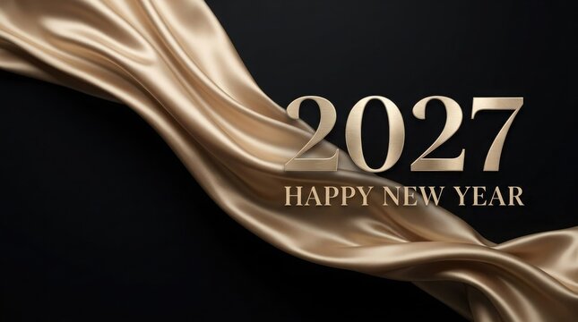 Elegant 2027 new year celebration golden silk and metallic typography for luxurious greetings