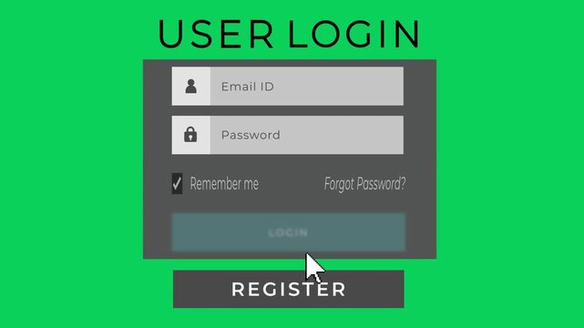 User login animation on green screen for website app and software interface video, Secure login interface motion graphic for authentication and account access animation, Account Login Screen Animation