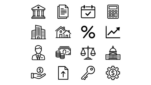 Financial and business management icon set with business investment management