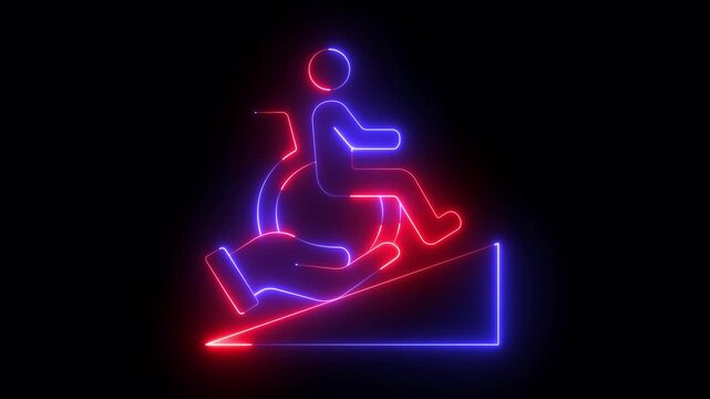 glowing neon Healthcare support icon isolated on black background. hand holding disabled person in a wheelchair icon, representing community care, Disability Support ,Accessibility and charity. 