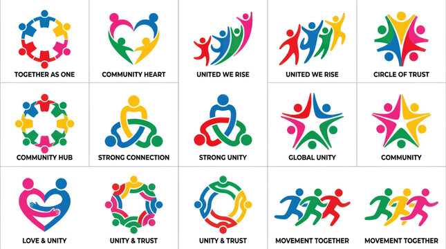 Colorful community unity and social connection logo icons.