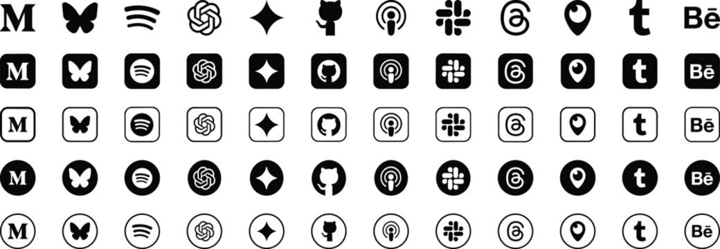 Social Media and Digital Platform Logo Collection Set for Facebook, Twitter, Instagram, Spotify, GitHub and Online Communication