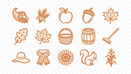 autumn nature harvest leaves squirrel acorn farm seasonal doodle handmade ink scribble flat line art vector illustration icon bundle set calligraphy drawing design fall scenery © HASNA