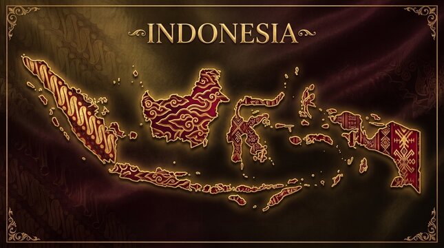 Silhouette of the map of Indonesia with Batik patterns