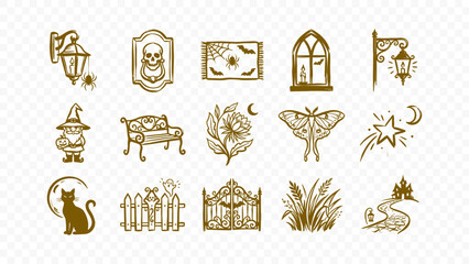 witchcraft moth magic mirror gothic dark mystical ritual spirit doodle handmade ink scribble flat line art vector illustration icon bundle set calligraphy drawing design occult © HASNA