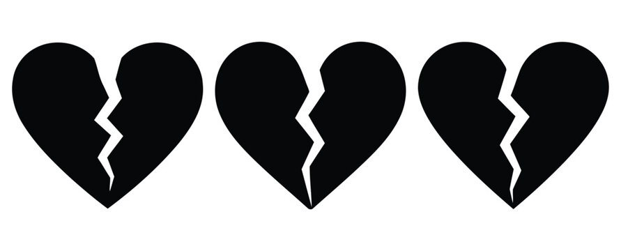 Three broken hearts silhouette symbol of loss and relationship issues