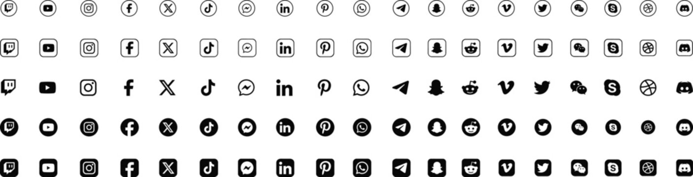 Social Media and Digital Platform Logo Icon Set for Facebook, Instagram, Twitter, YouTube, LinkedIn, Pinterest, Spotify, GitHub and Online Networks
