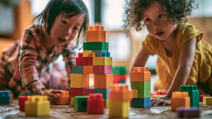 Fototapeta premium Children's Playtime: Educational Fun with Lego for Skill Building and Childhood Development