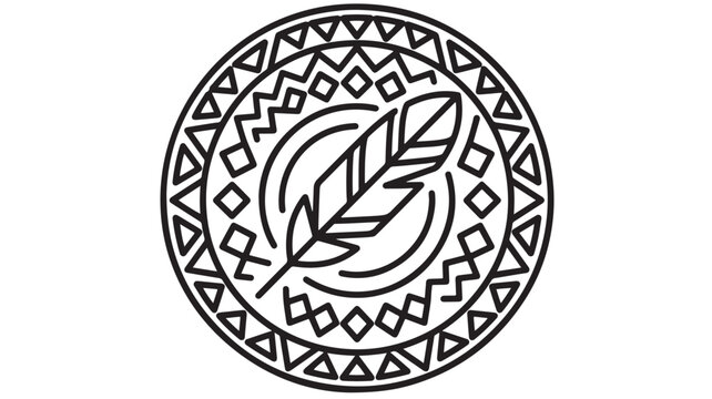 Tribal Feather Icon with Geometric Circle Pattern for Modern Apparel Design