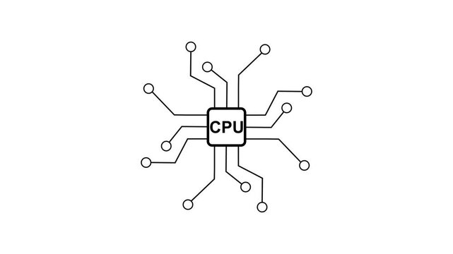 Computer line CPU Chip Animation for Technology and Artificial Intelligence Concept.