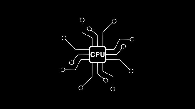 Computer line CPU Chip Animation for Technology and Artificial Intelligence Concept.