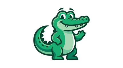 Fototapeta premium Friendly green crocodile mascot character standing upright.