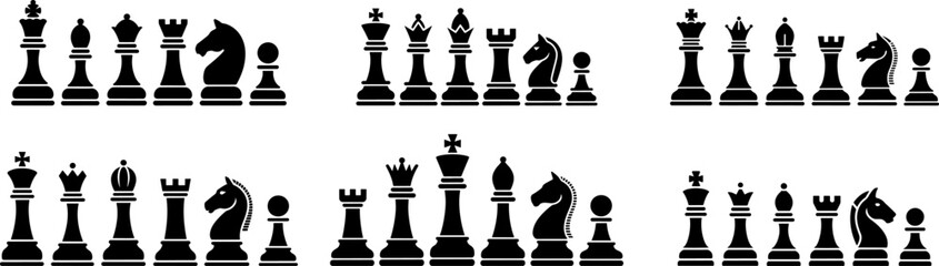 Classic Chess Piece Silhouettes for Board Game Design, Strategy Education and Tournament Graphics © Pixora Creative