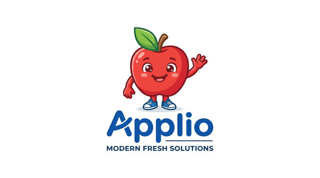 Happy apple character mascot logo on white background.