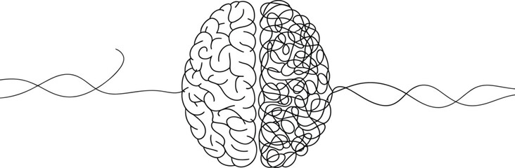 Fototapeta premium Continuous Line Brain Illustration Showing Logical and Creative Thinking Concept