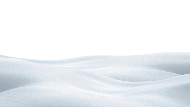 A winter hilly landscape with smooth, fluffy snowdrifts on a transparent background. Snow stripe. Element for winter design. Snow dunes